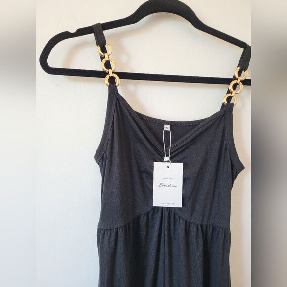 NEW Black Sundress Pockets Gold Chain Sleeveless Summer Beach Vacation Yacht S - Picture 8 of 10